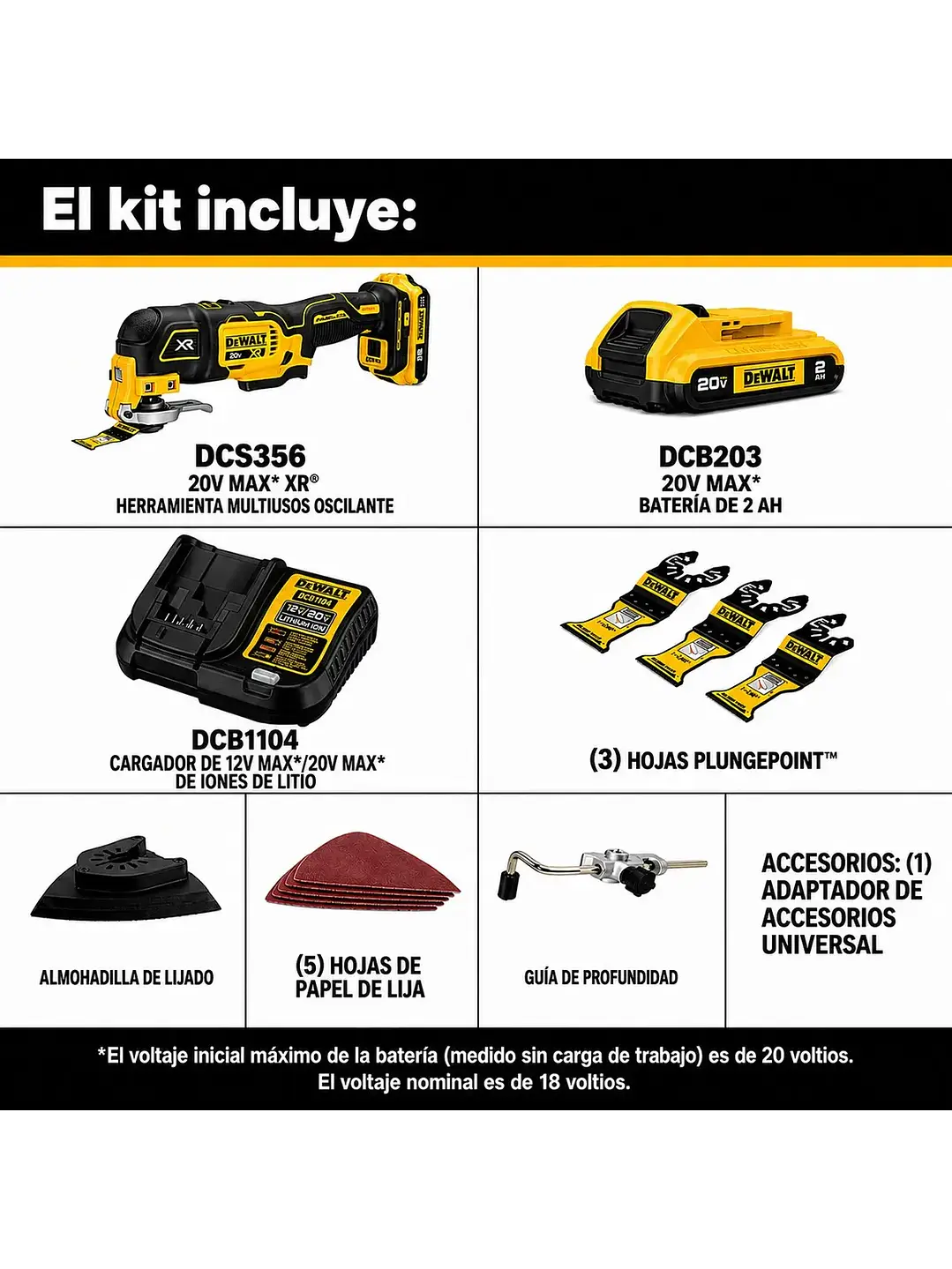 Kit Multiherramienta Oscilante Dewalt Xr Dcs356+bat+cargador+accesorios Chile 1