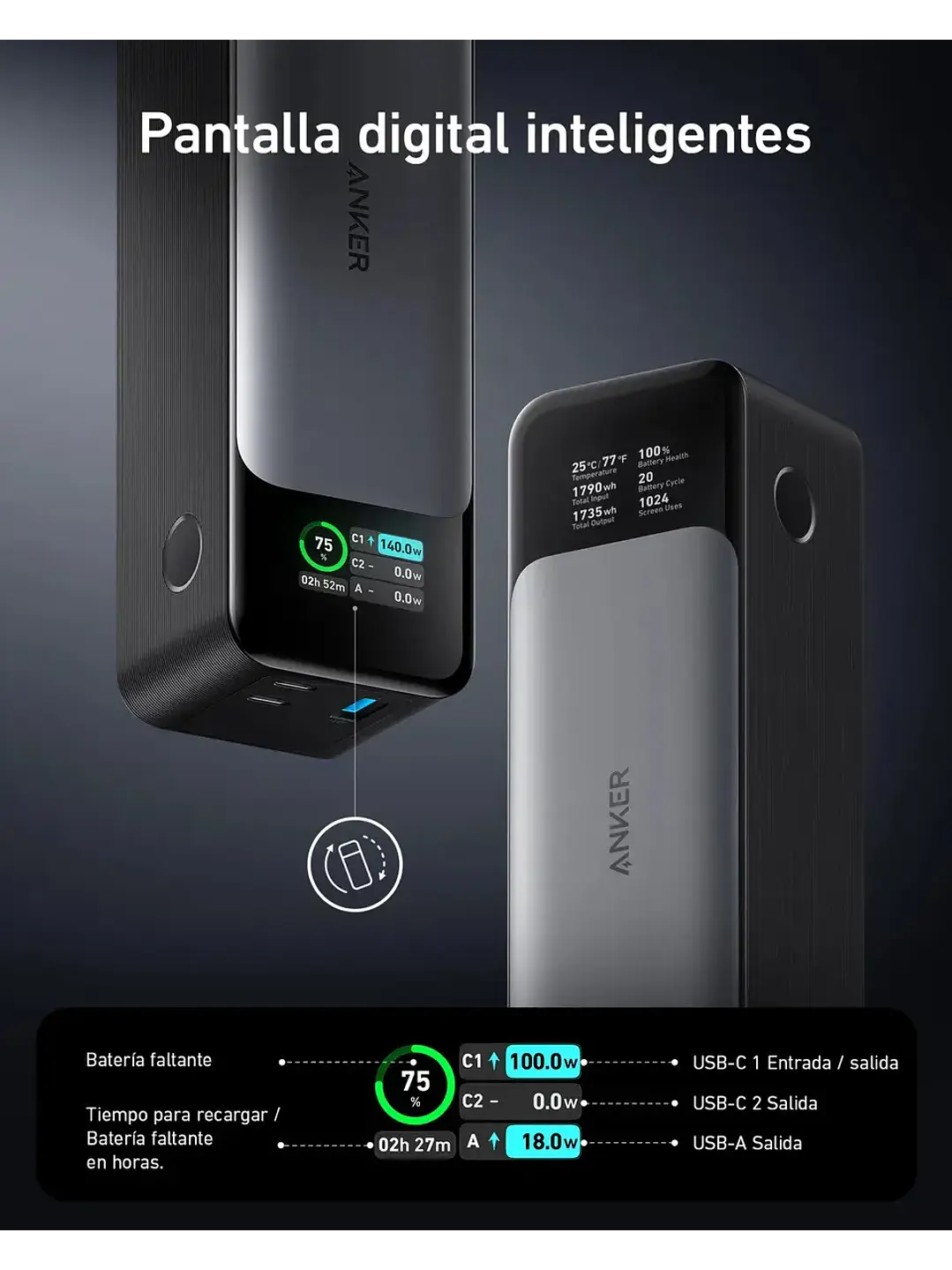 Cargador Portátil Power Bank Anker 737, 24000mah Batería Externa Chile 5
