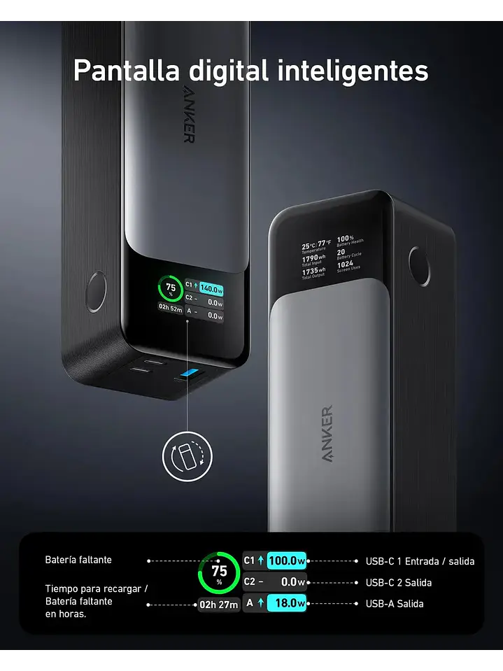Cargador Portátil Power Bank Anker 737, 24000mah Batería Externa Chile 5