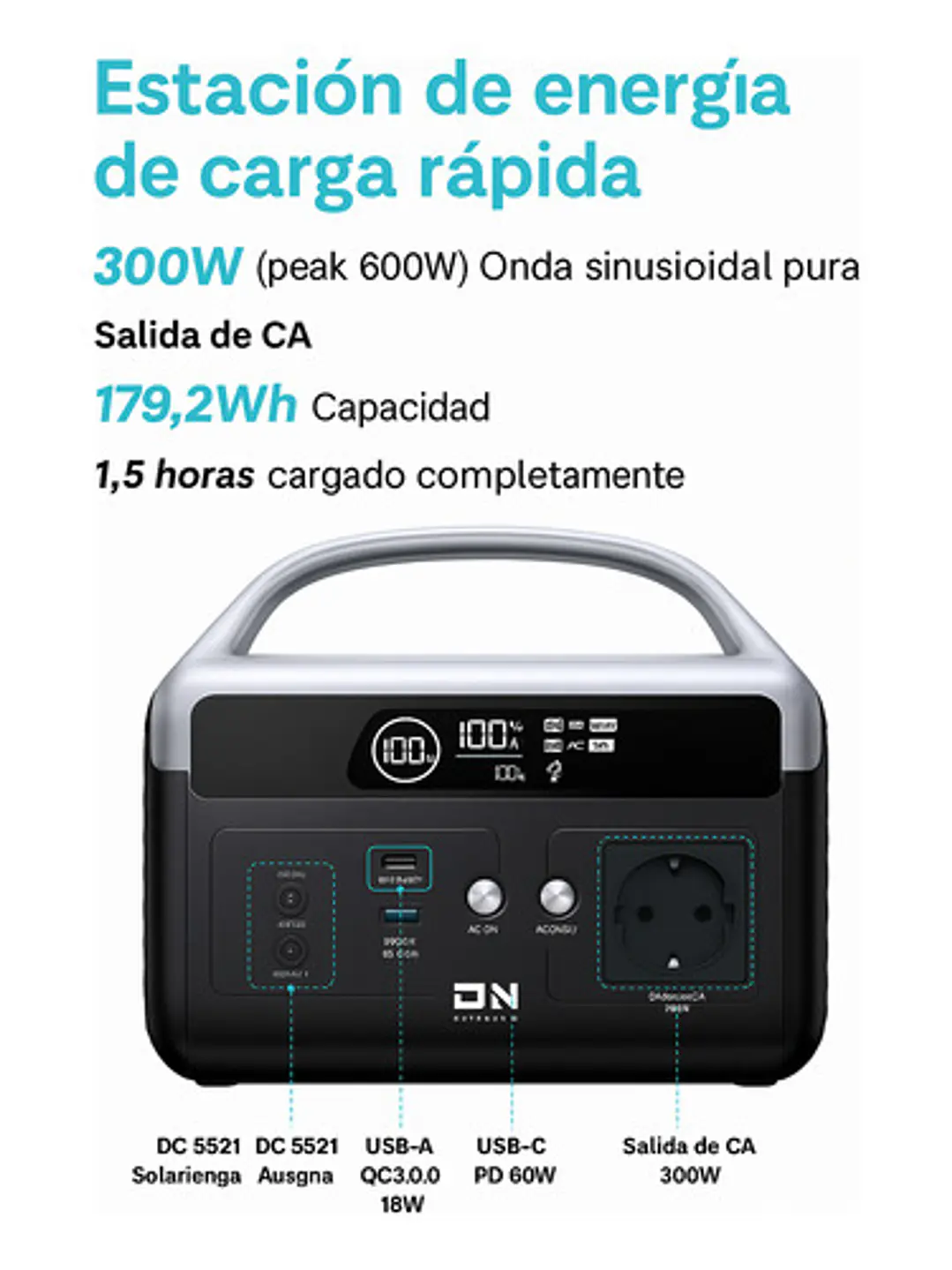 KIT Energía Estación/Generador/Batería 300W + Panel Solar 100W Chile 4