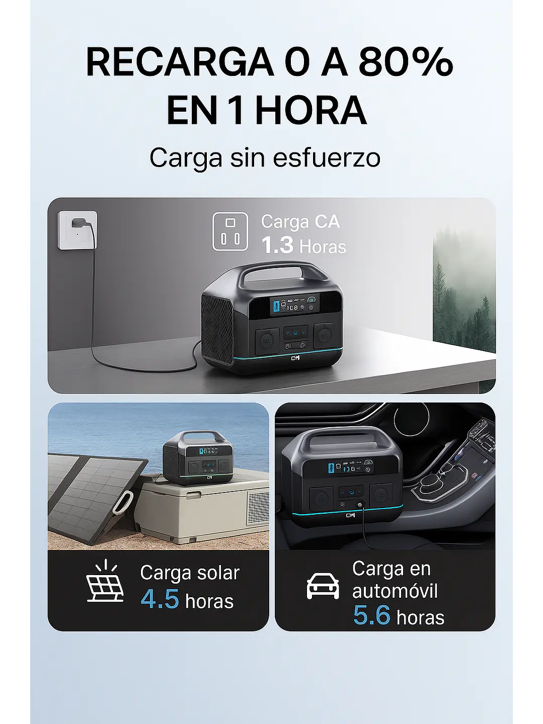 KIT Energía Estación/Generador/Batería 600W + Panel Solar 100W Chile 1