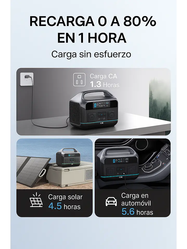 KIT Energía Estación/Generador/Batería 600W + Panel Solar 100W Chile 1