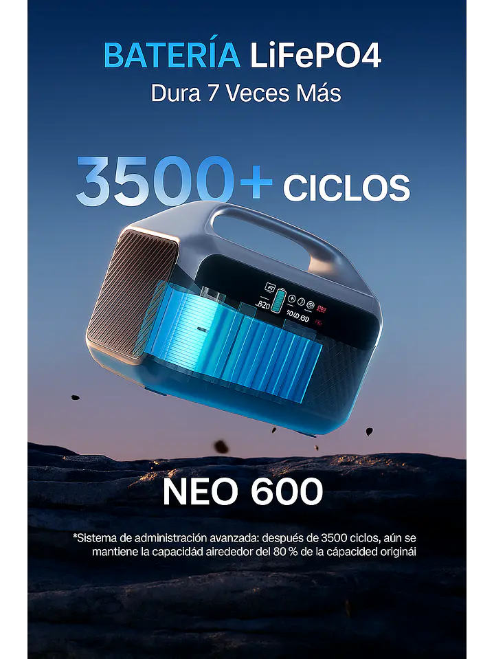 KIT Energía Estación/Generador/Batería 600W + Panel Solar 100W Chile 4