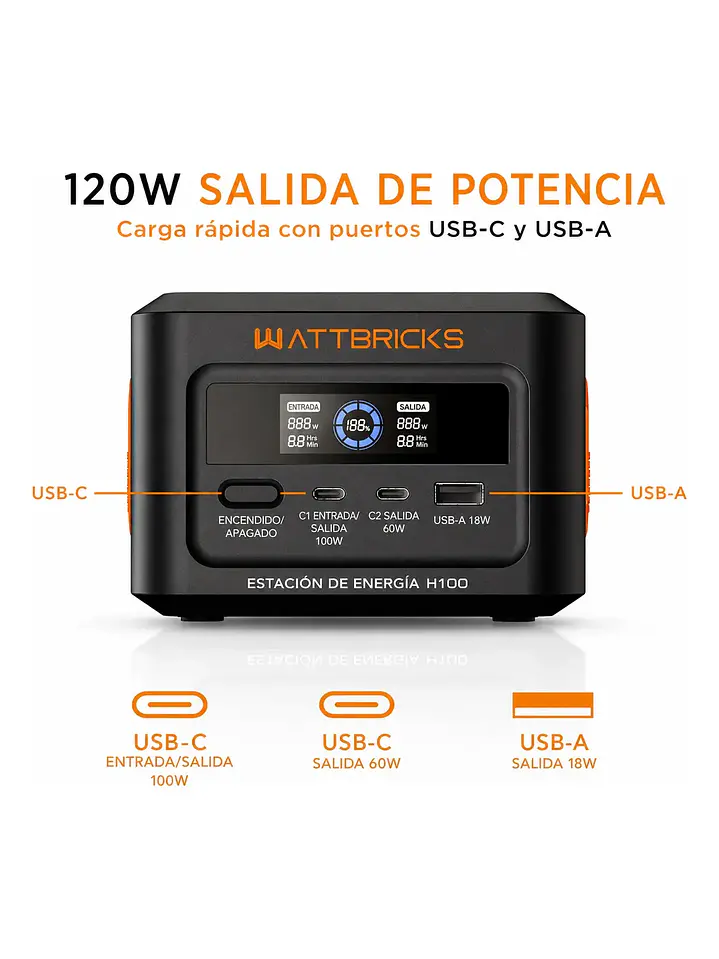 Generador Solar /Batería Wattbricks 100w Usb-c Kit con Panel Solar 30w Chile 1