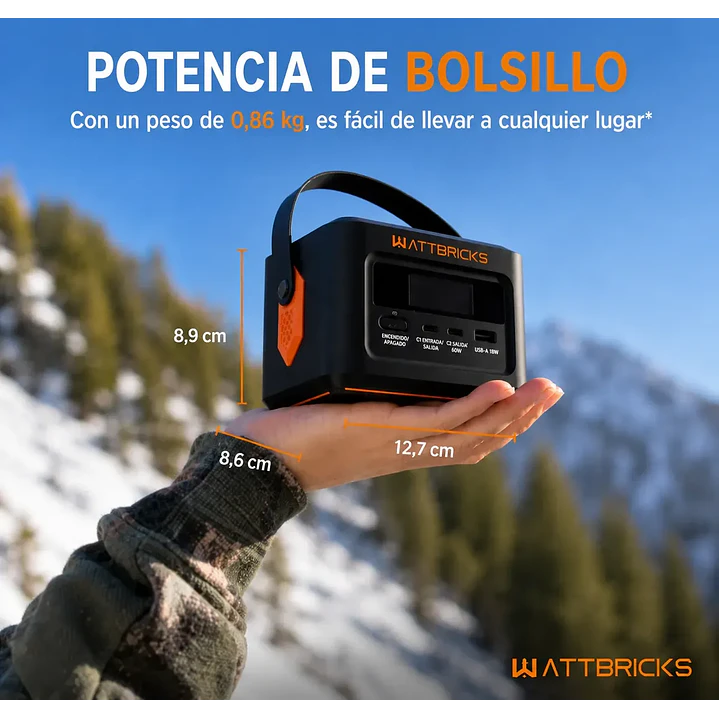 Kit Estación de Energía Portátil WattBricks H100 100W + Panel Solar 30W USB-C | Chile 2