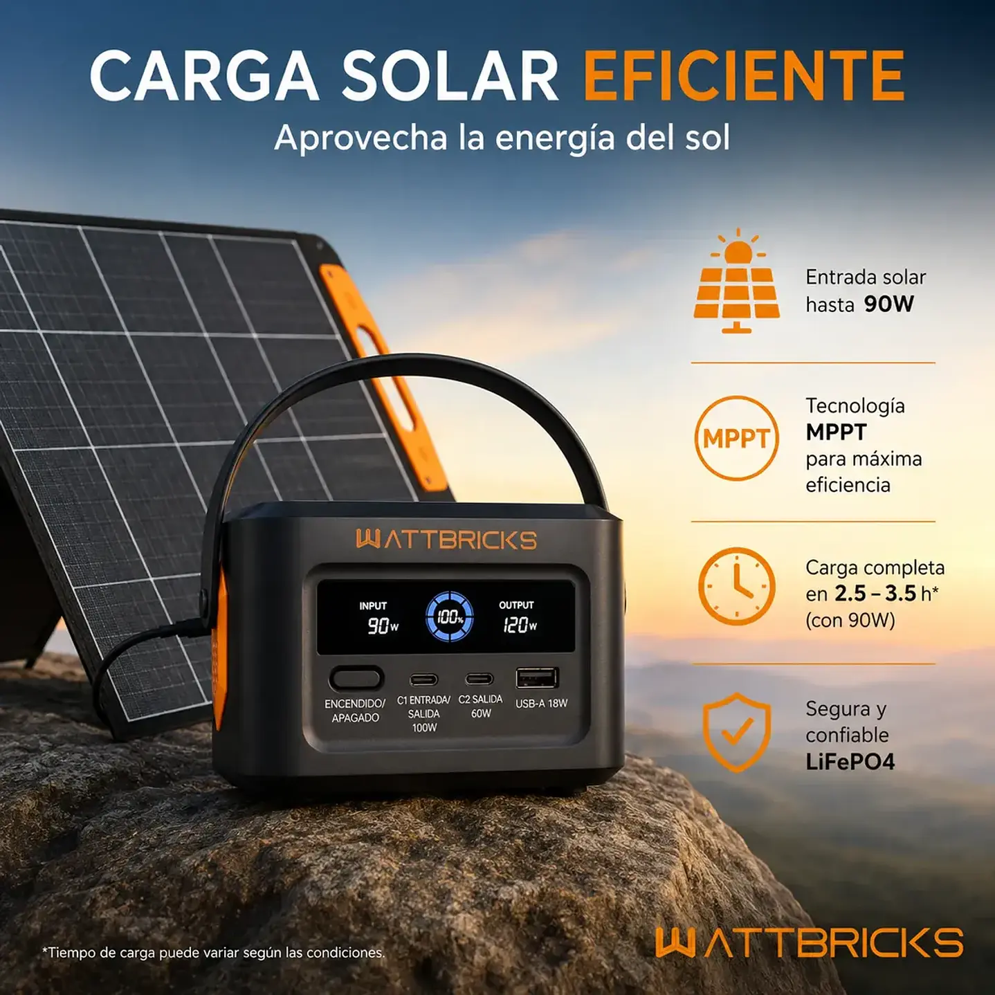 Kit Estación de Energía Portátil WattBricks H100 100W + Panel Solar 30W USB-C | Chile 3