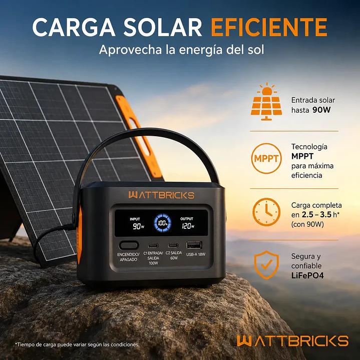 Kit Estación de Energía Portátil WattBricks H100 100W + Panel Solar 30W USB-C | Chile 3