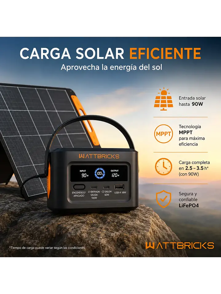 Generador Solar /Batería Wattbricks 100w Usb-c Kit con Panel Solar 30w Chile 3