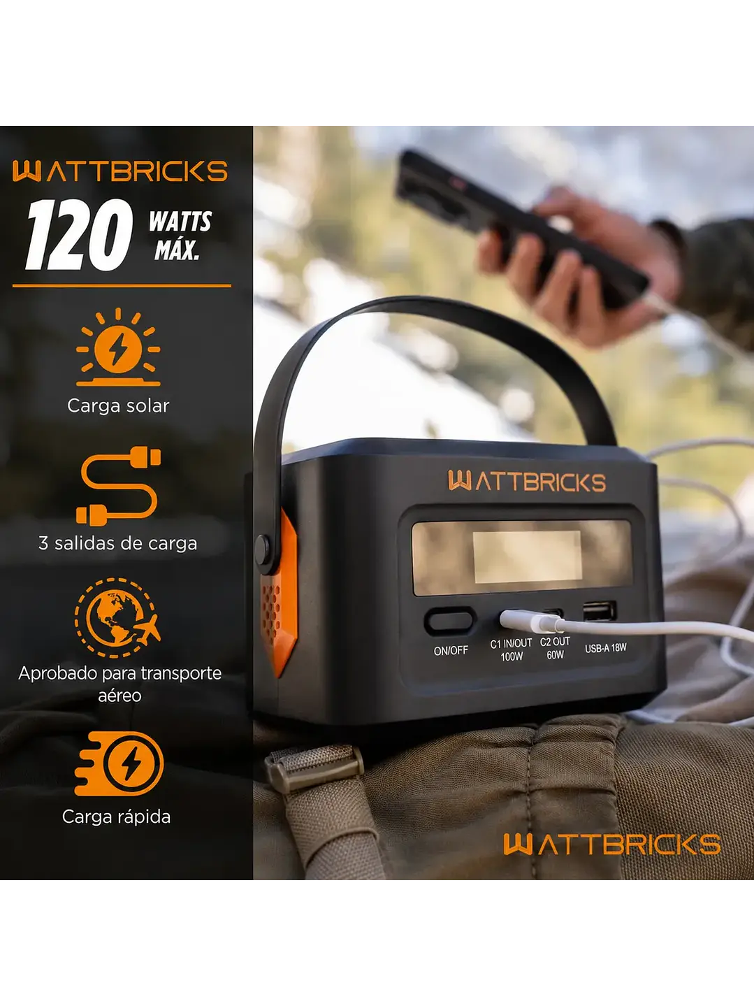 Generador Solar /Batería Wattbricks 100w Usb-c Kit con Panel Solar 30w Chile 4