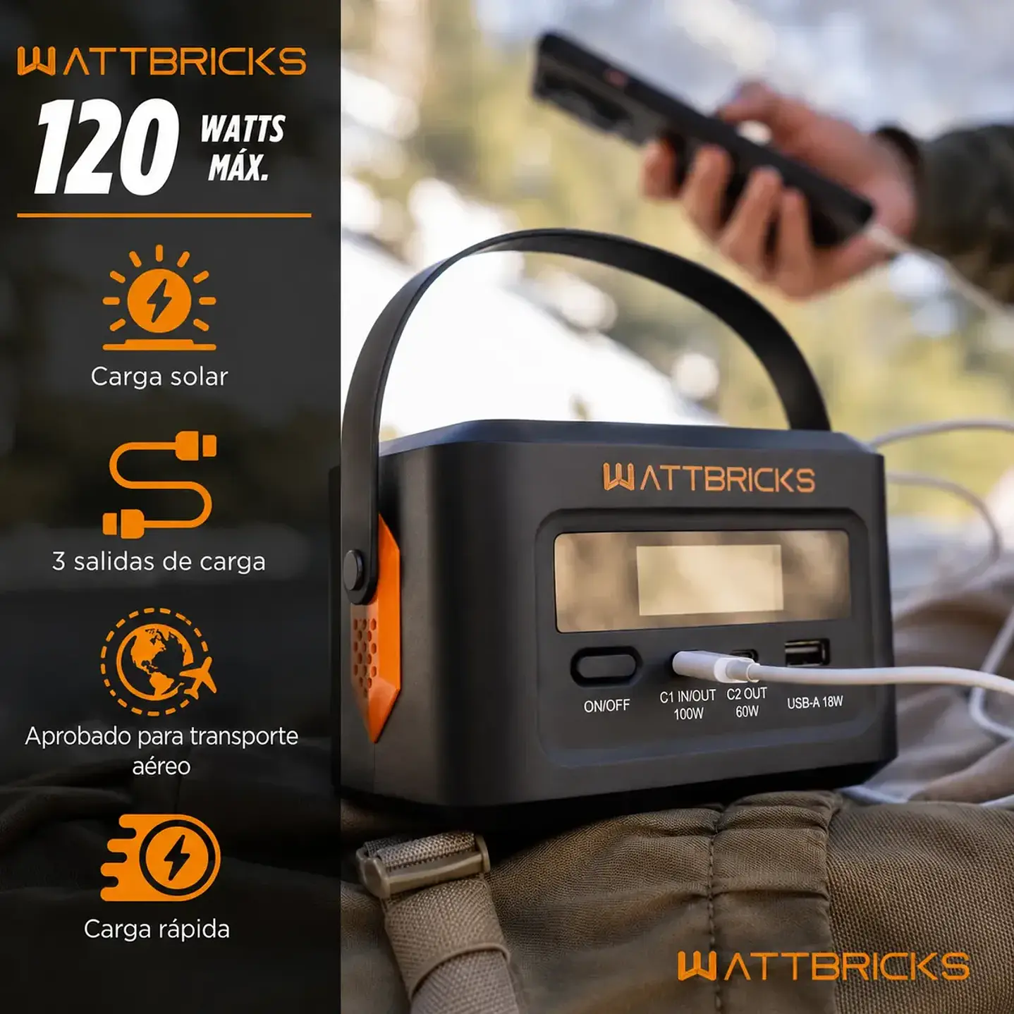 Kit Estación de Energía Portátil WattBricks H100 100W + Panel Solar 30W USB-C | Chile 4