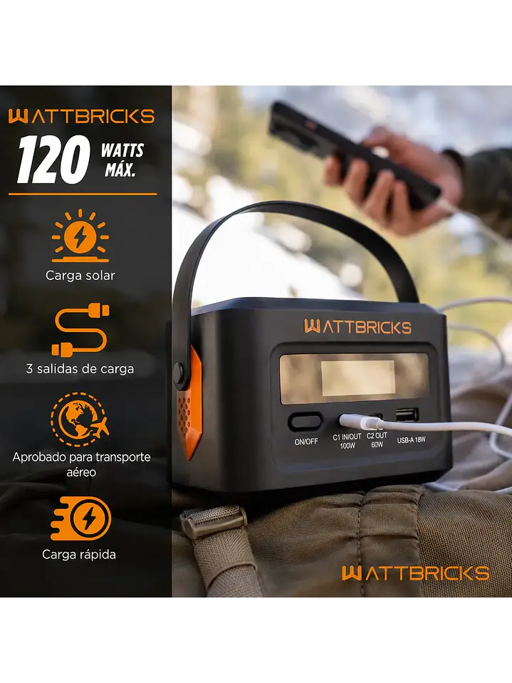 Generador Solar /Batería Wattbricks 100w Usb-c Kit con Panel Solar 30w Chile 4