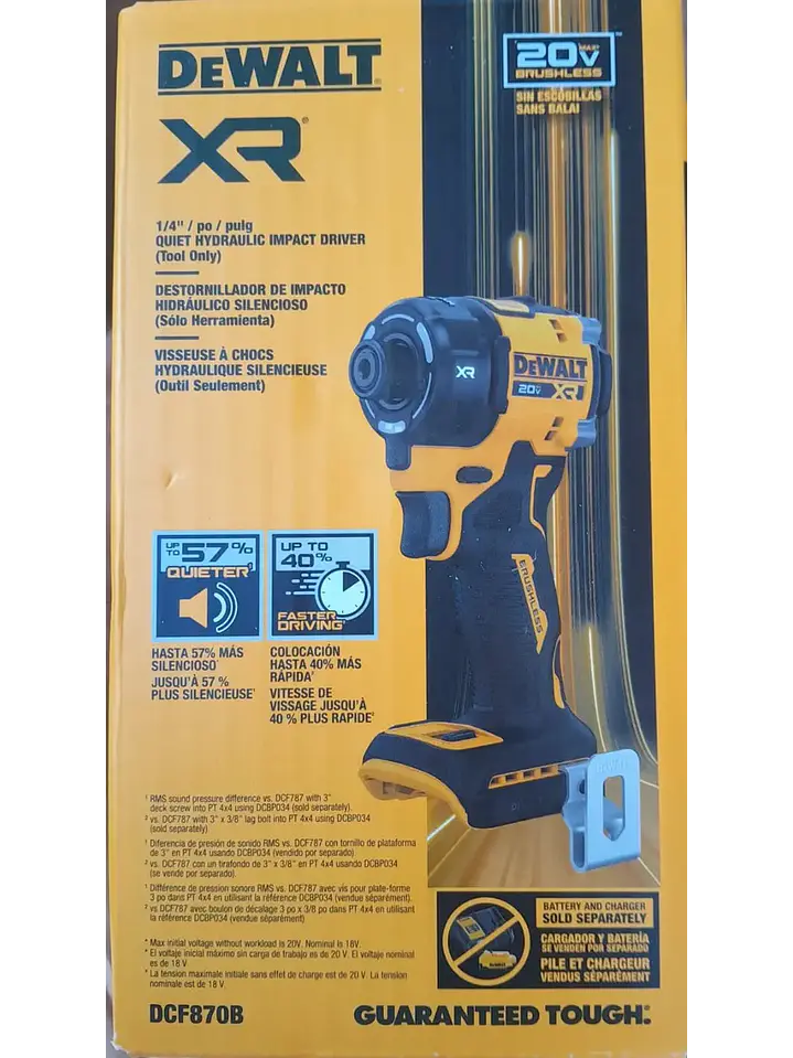 Desatornillador DEWALT De Impacto 1/4 Hidráulico Silencioso Dcf870b S/bat Chile 6