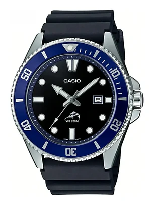 Reloj De Hombre Casio Mdv-106b-2av Con Correa De Resina Negro Azul 200mt CHILE