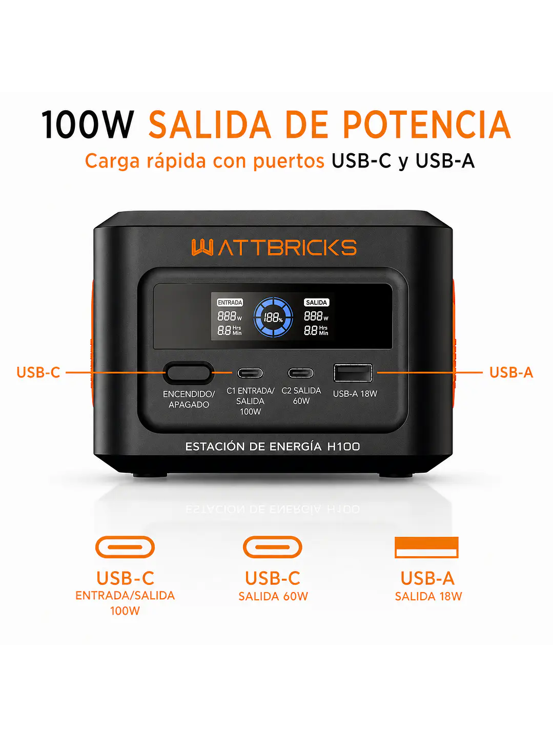 Kit Estación de Energía Portátil WattBricks H100 100W + Panel Solar 30W USB-C | Chile 1