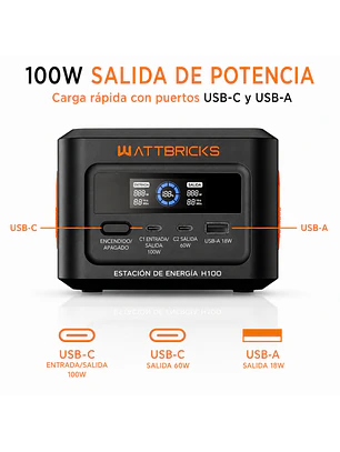 Kit Estación de Energía Portátil WattBricks H100 100W + Panel Solar 30W USB-C | Chile