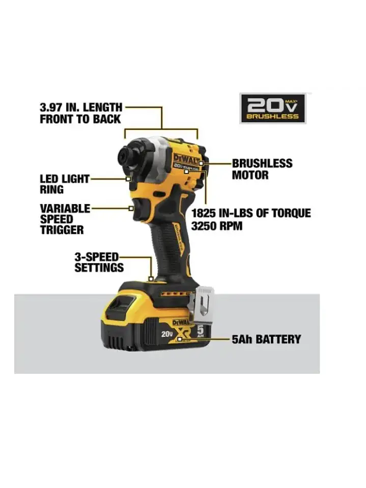 Destornillador/Atornillador Impacto Dewalt Atomic DCF850P1+Bat 5Ah+Carg+Bolso 1