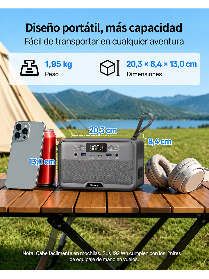Estación de Energía Portátil Daran R200 (200W / 192Wh) Batería LiFePO4 | Chile 6