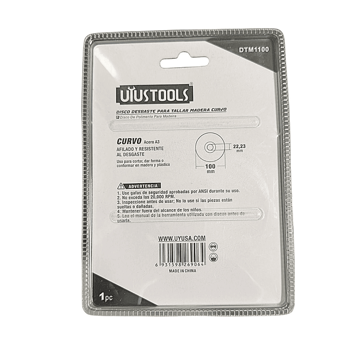 DISCO DESBASTE PARA TALLAR MADERA CURVO UYUSTOOLS 100MM 2