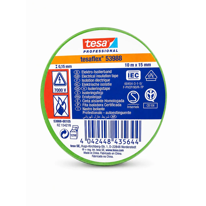 CINTA AISLADORA TESA 15MM VERDE TESAFLEX 1