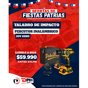 TALADRO DE IMPACTO/ PERCUTOR INALAMBRICO 20V  DEKO