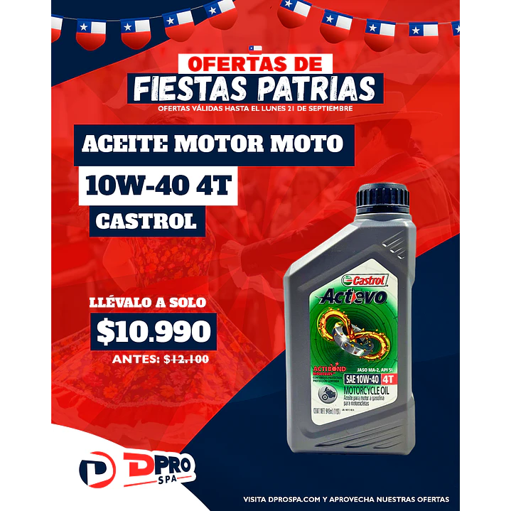 ACEITE PARA MOTOR DE MOTO 10W-40 4T CASTROL 1