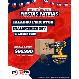 TALADRO DE IMPACTO/ PERCUTOR INALAMBRICO 20V  DEKO