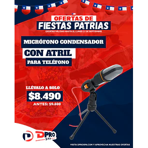 MICROFONO CONDENSADOR YOUTUBER C/ ATRIL PARA TELEFONO
