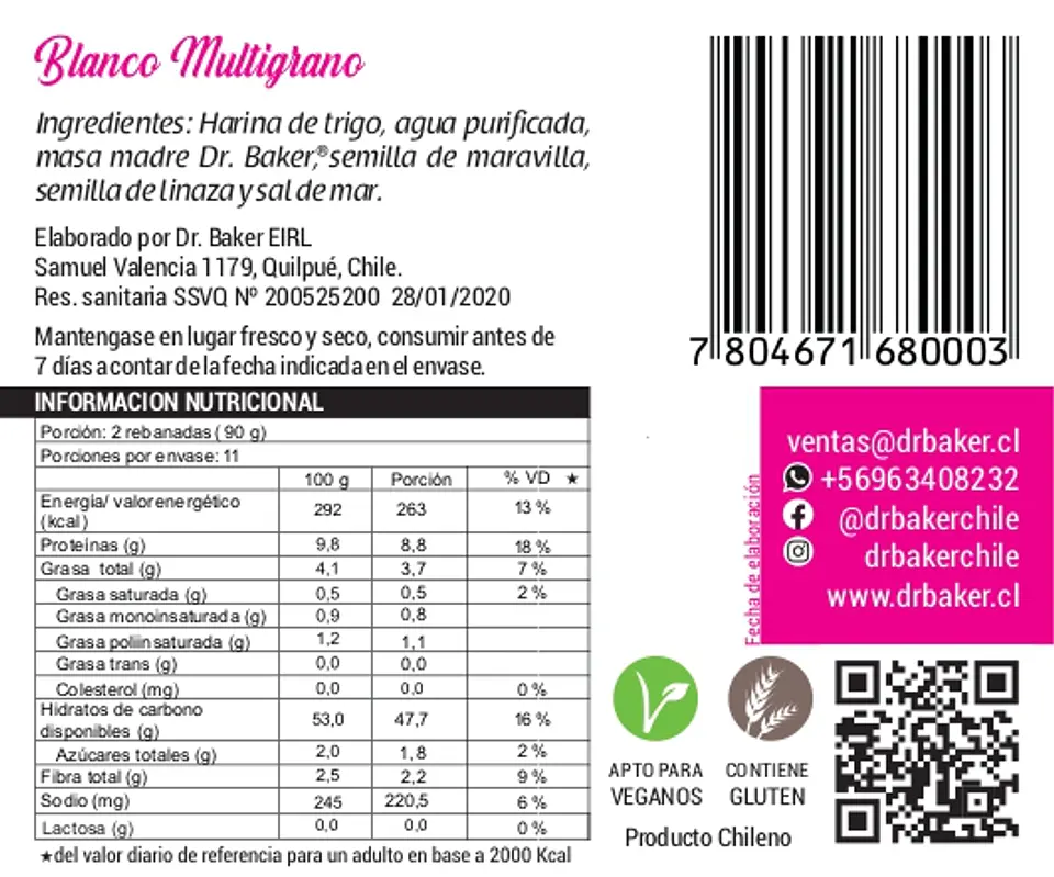 Pan Dr Baker Original Blanco Multigrano 1 Kg 2