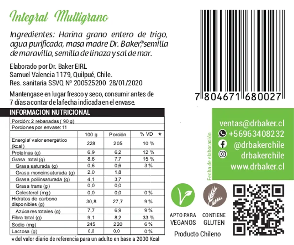 Pan Dr Baker Original Integral Multigrano 1 Kg 2
