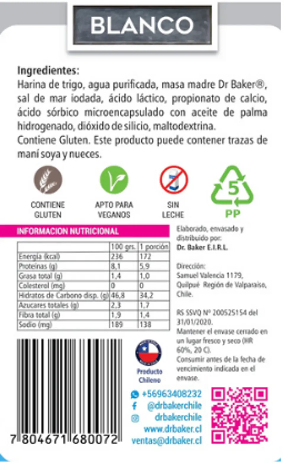 Pan Dr Baker Blanco 725g x 8 unidades. 2