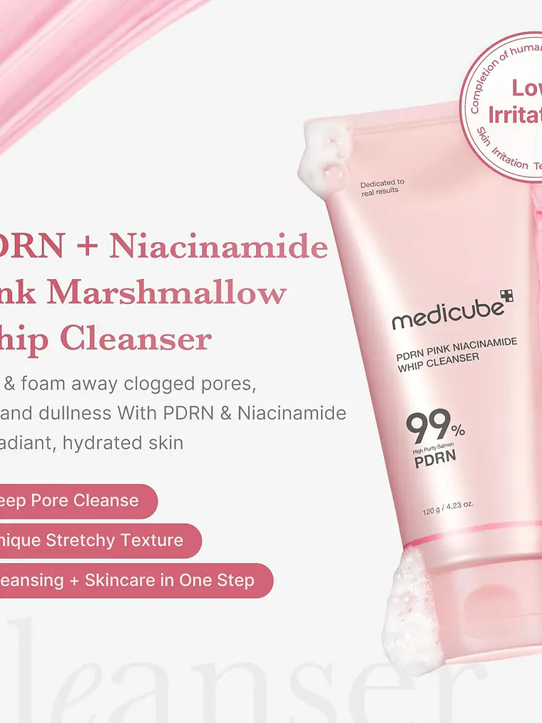 MEDICUBE – PDRN Pink Niacinamide Whip Cleanser – Jabón de Limpieza 120g 3
