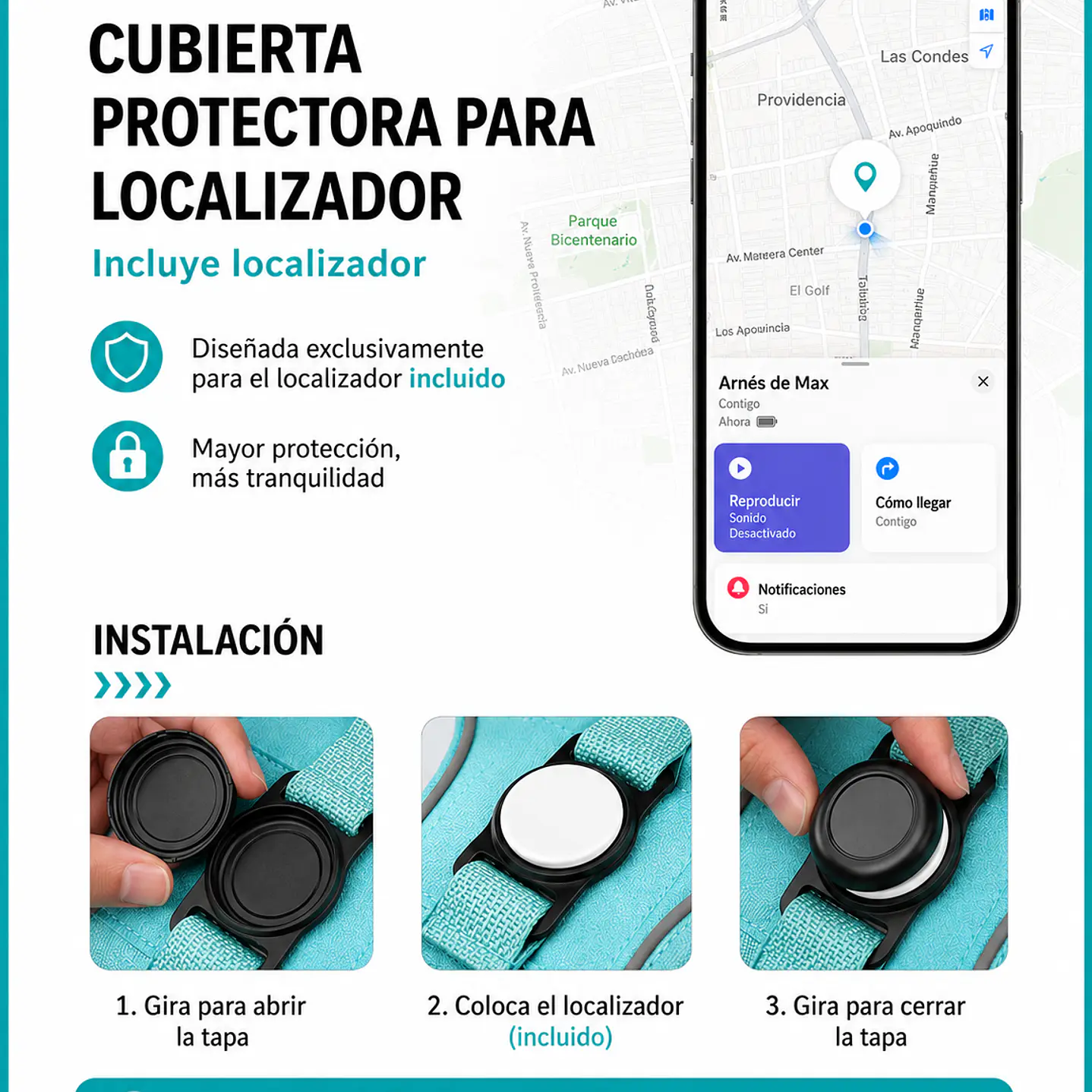 Arnés Reflectante para Perros con Localizador Android 9