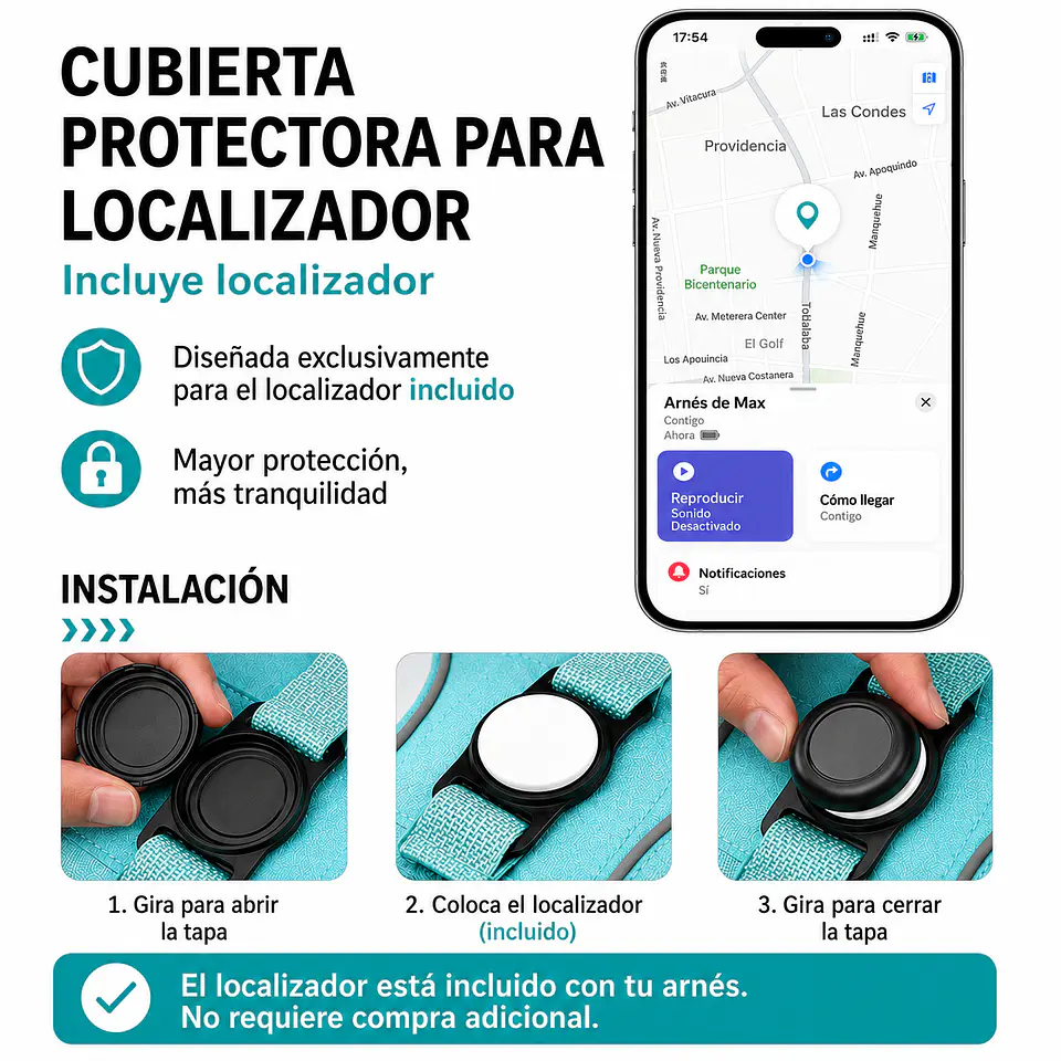 Arnés Reflectante para Perros con Localizador Android 7
