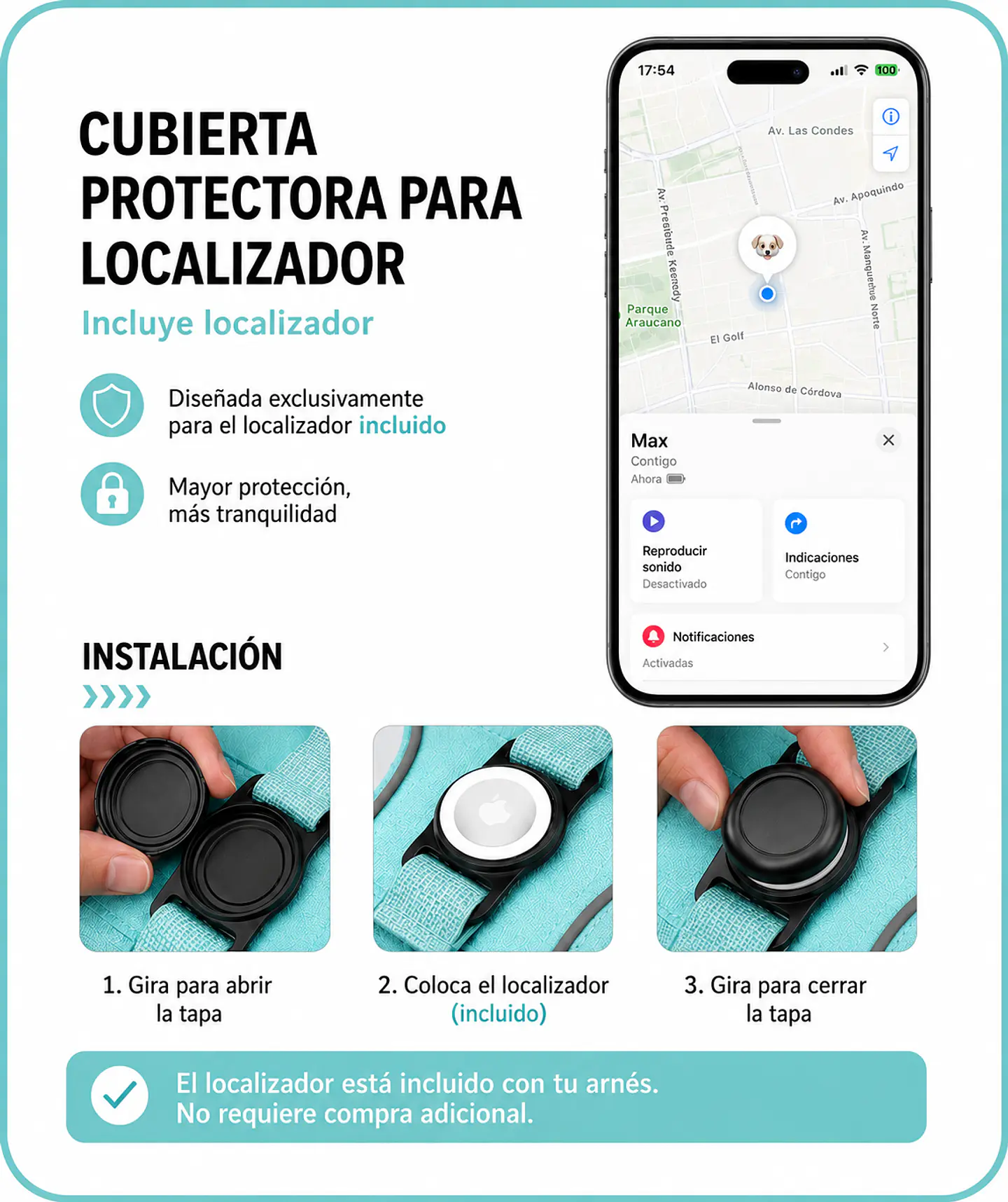 Arnés Reflectante para Perros con Localizador Apple 9