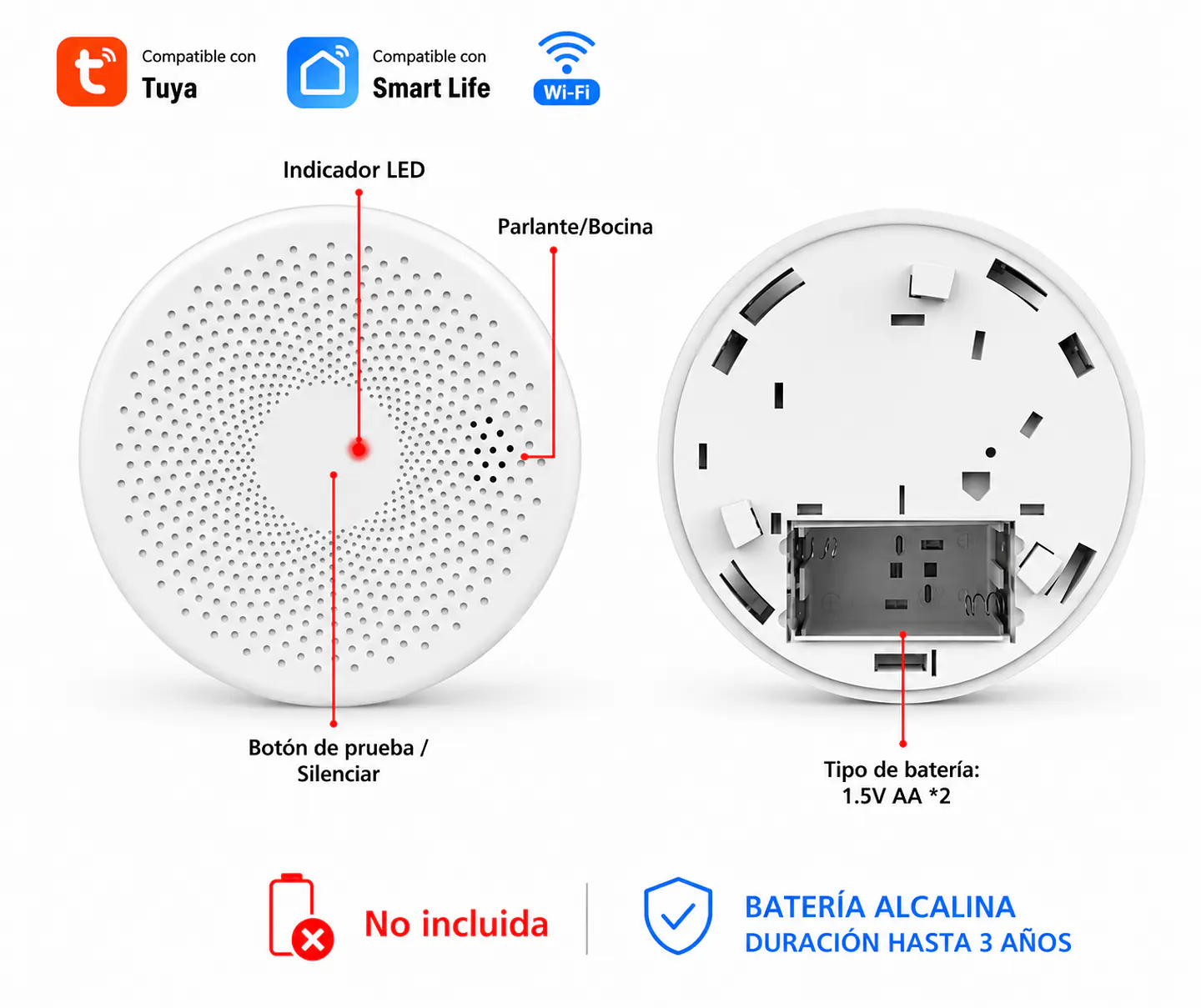 Detector Inteligente de Humo y Monóxido de Carbono WiFi 7