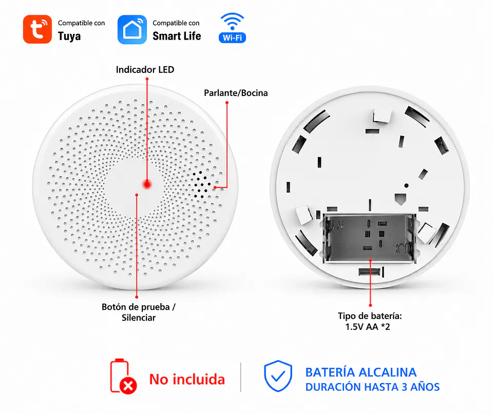 Detector Inteligente de Humo y Monóxido de Carbono WiFi 7