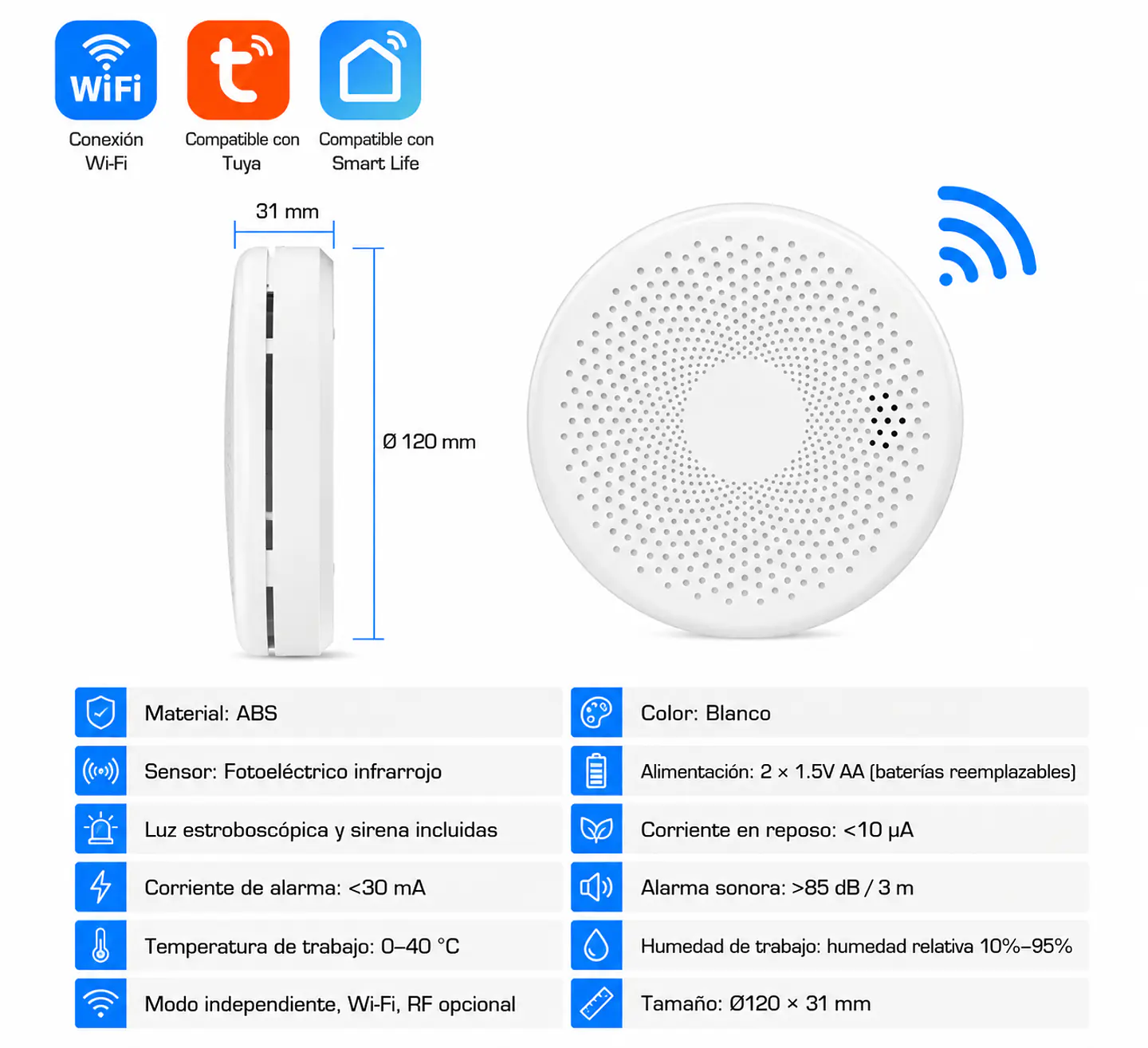 Detector Inteligente de Humo y Monóxido de Carbono WiFi 9