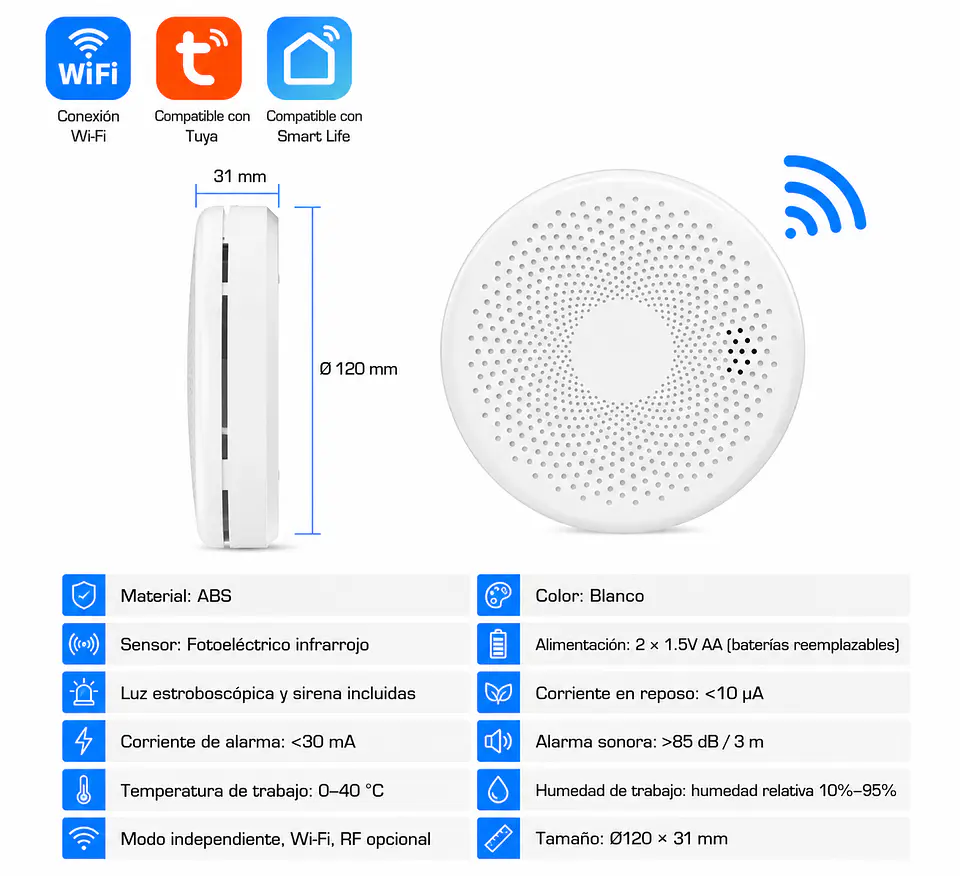 Detector Inteligente de Humo y Monóxido de Carbono WiFi 9