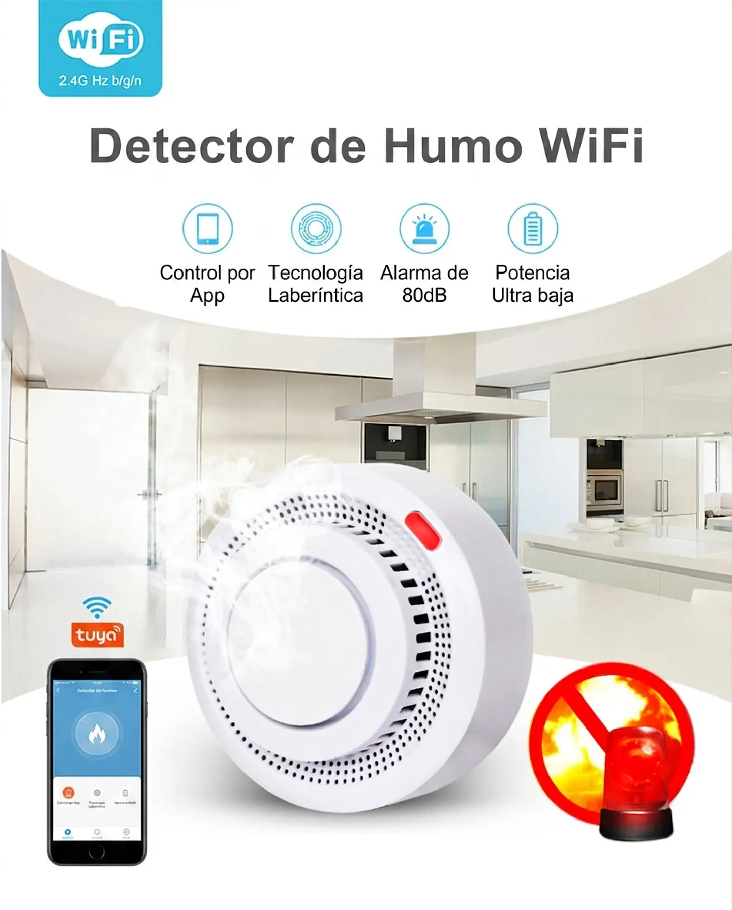 Sensor de Humo Inteligente WiFi + Zigbee 3