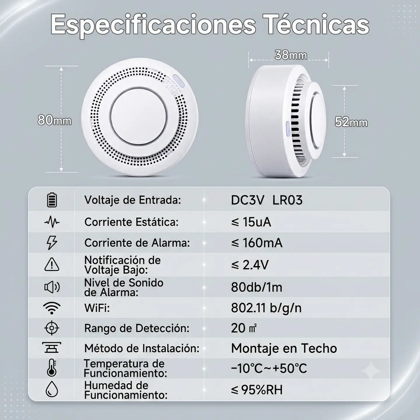 Sensor de Humo Inteligente WiFi + Zigbee 7