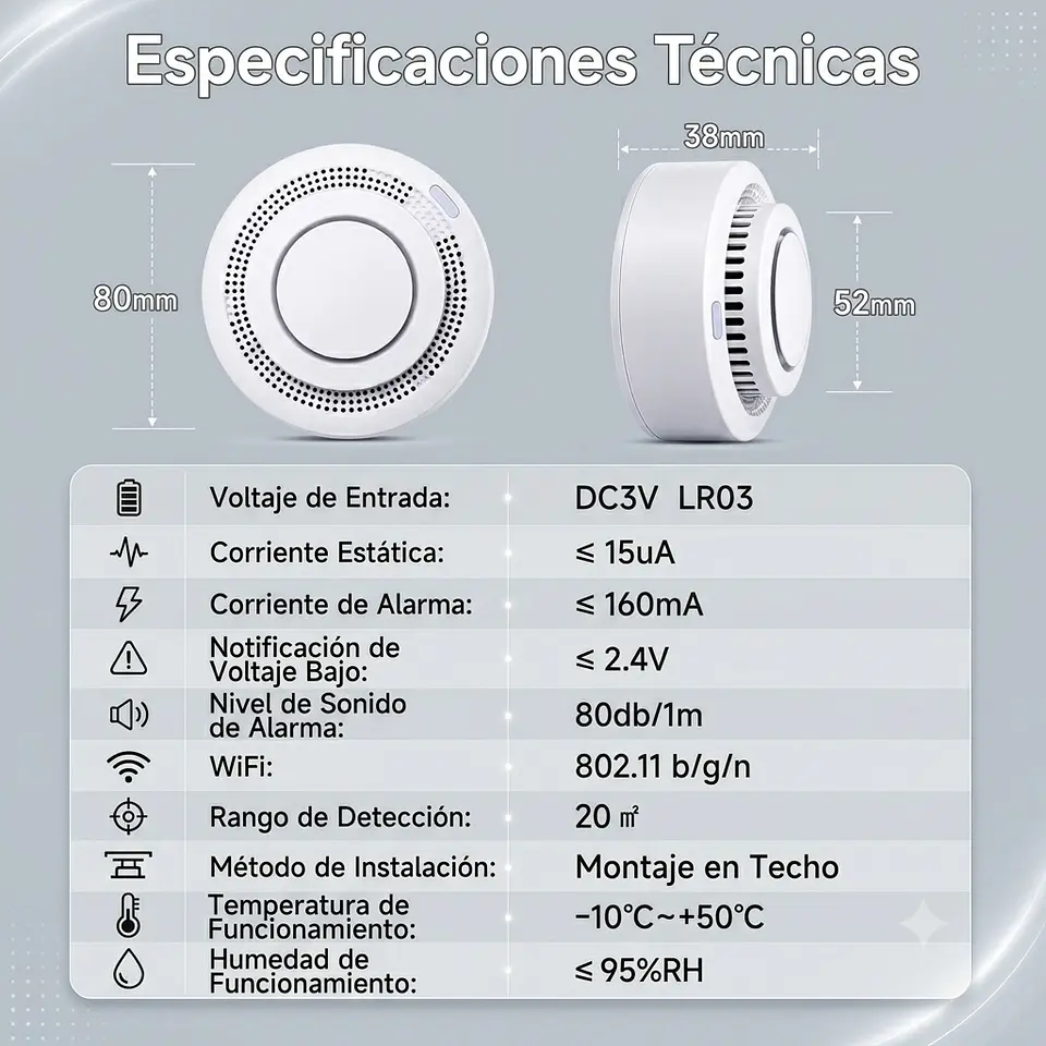 Sensor de Humo Inteligente WiFi + Zigbee 7