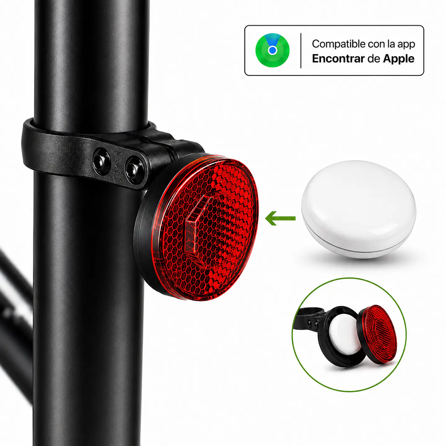 Reflector para Bicicleta con Localizador Oculto Compatible con Apple 1