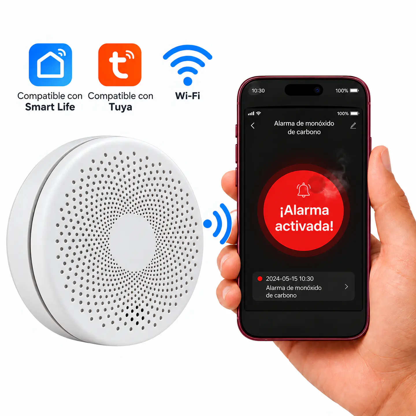 Detector Inteligente de Humo y Monóxido de Carbono WiFi 4