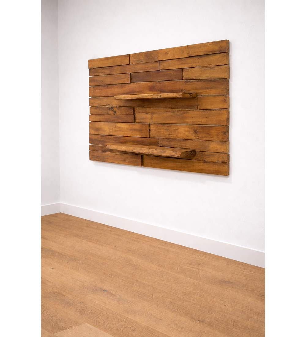 Parede de madeira 2 prateleiras 