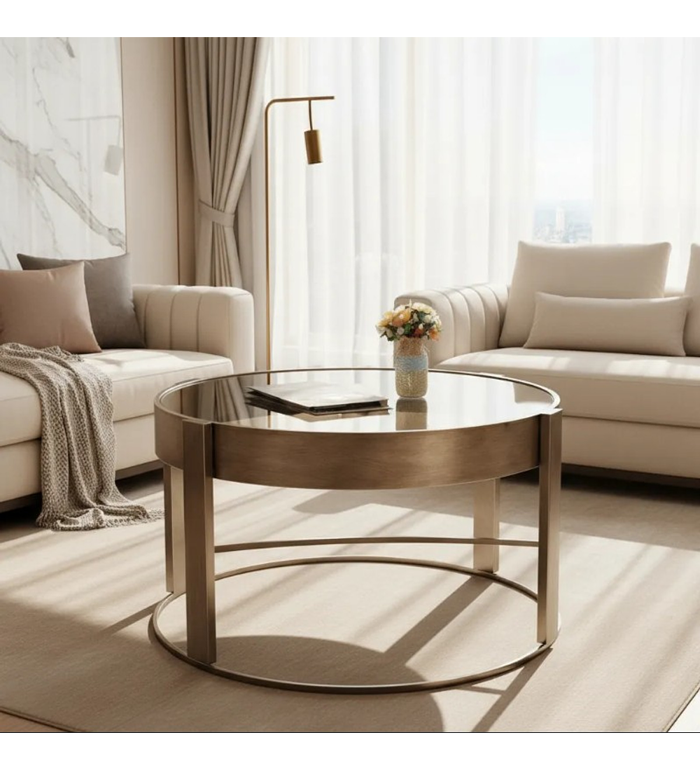 MESA DE CENTRO REDONDA COLOR BRONCE