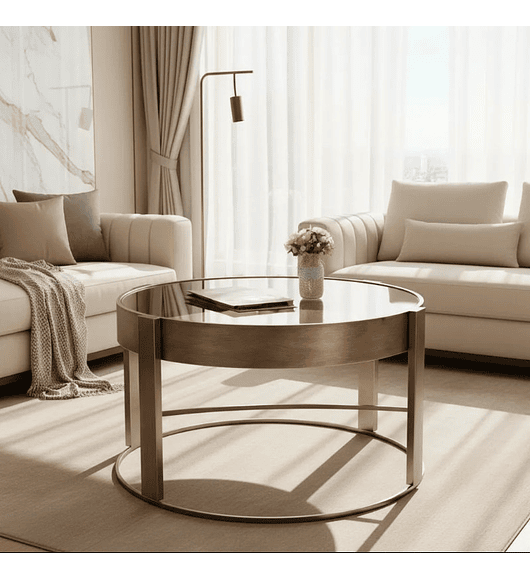 MESA DE CENTRO REDONDA COLOR BRONCE