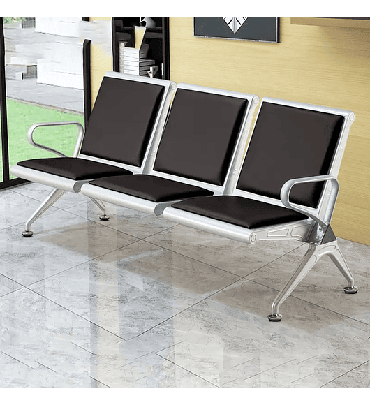 SILLA BANCA DE ESPERA ECOCUERO 3 PUESTOS NEGRO