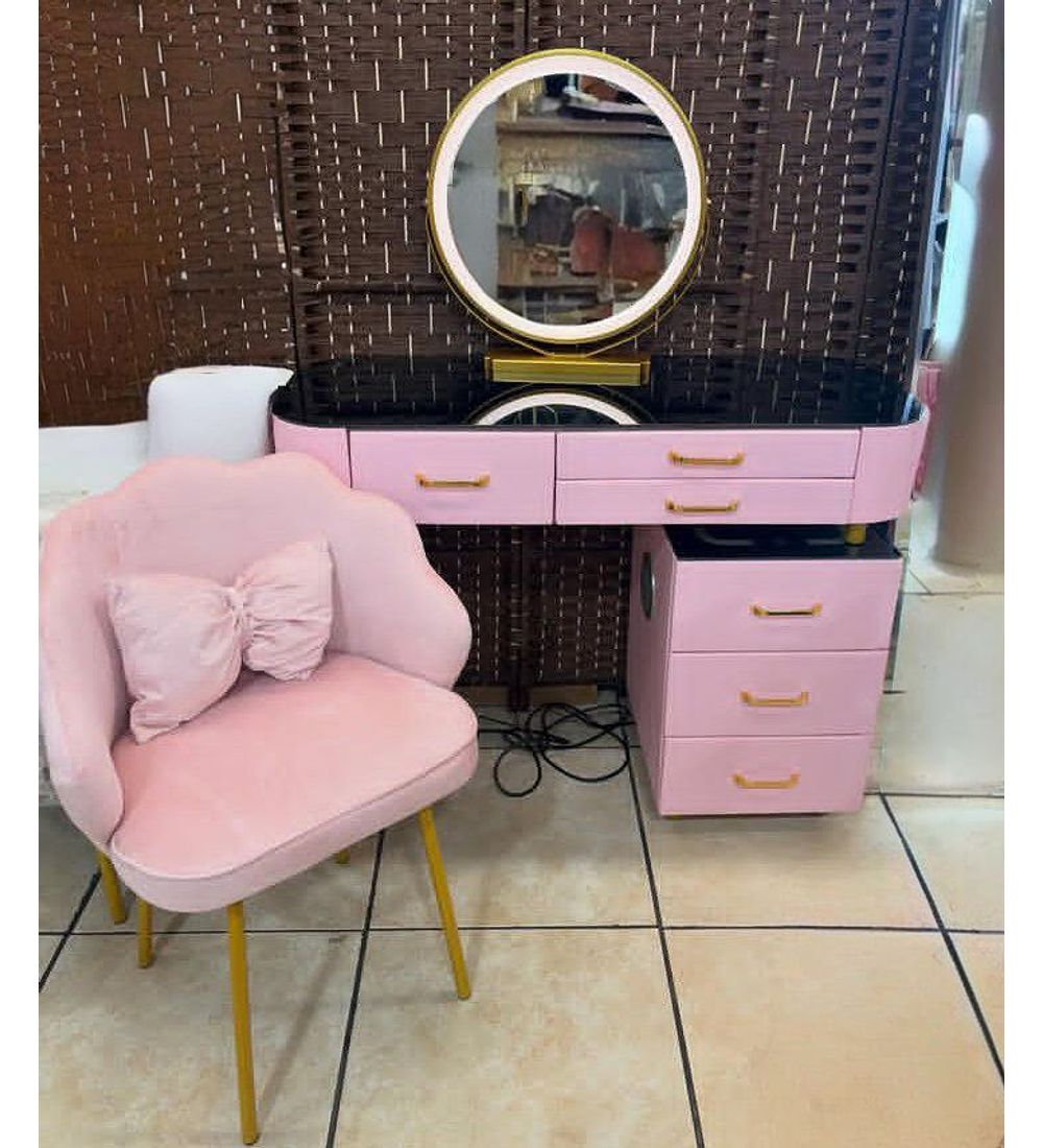 TOCADOR GOLD CON LUCES LED Y ASIENTO 