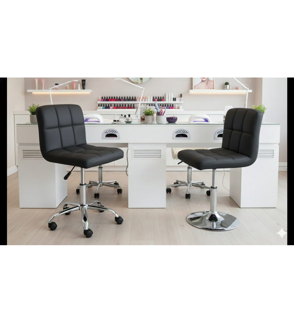 TABURETE CUADRICULADO FELPA BASE PLATEADA