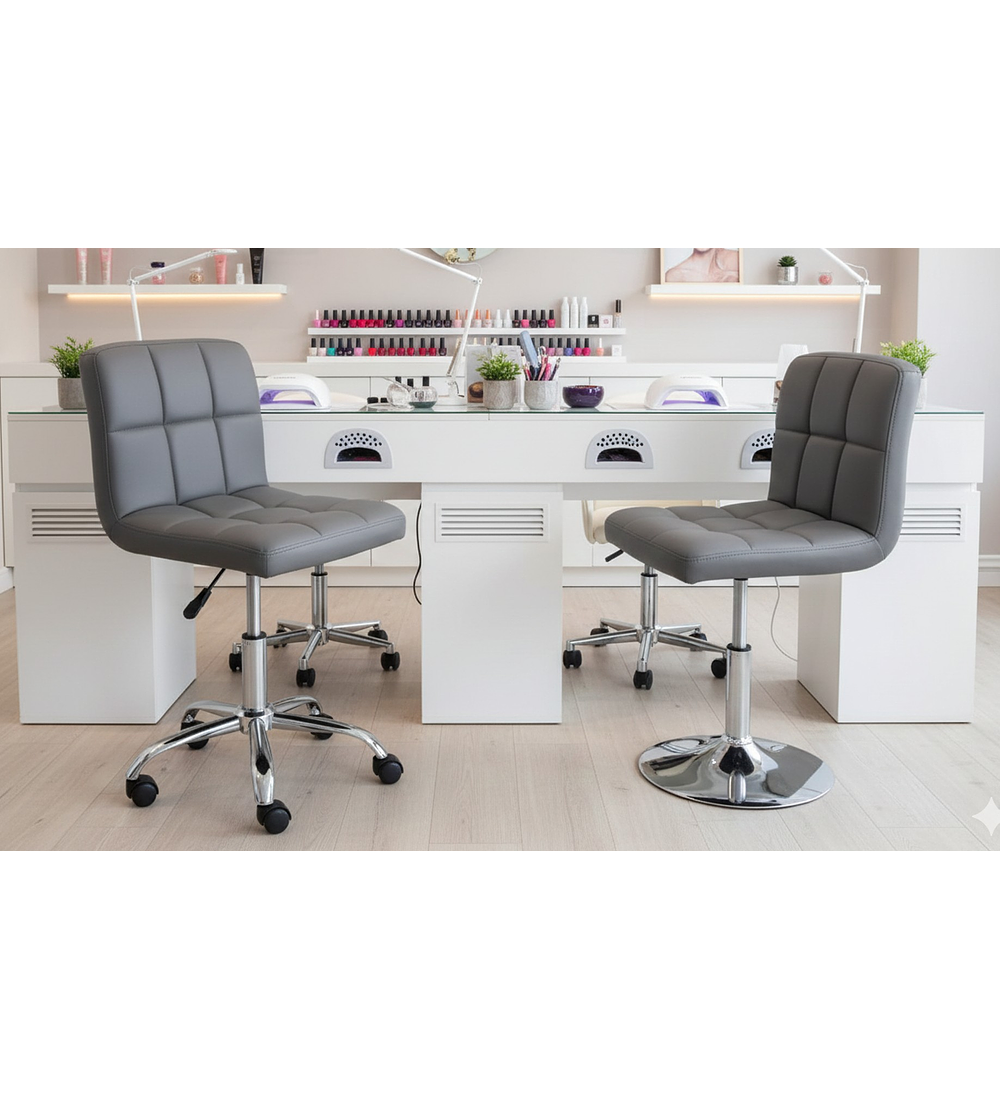 TABURETE CUADRICULADO FELPA BASE PLATEADA